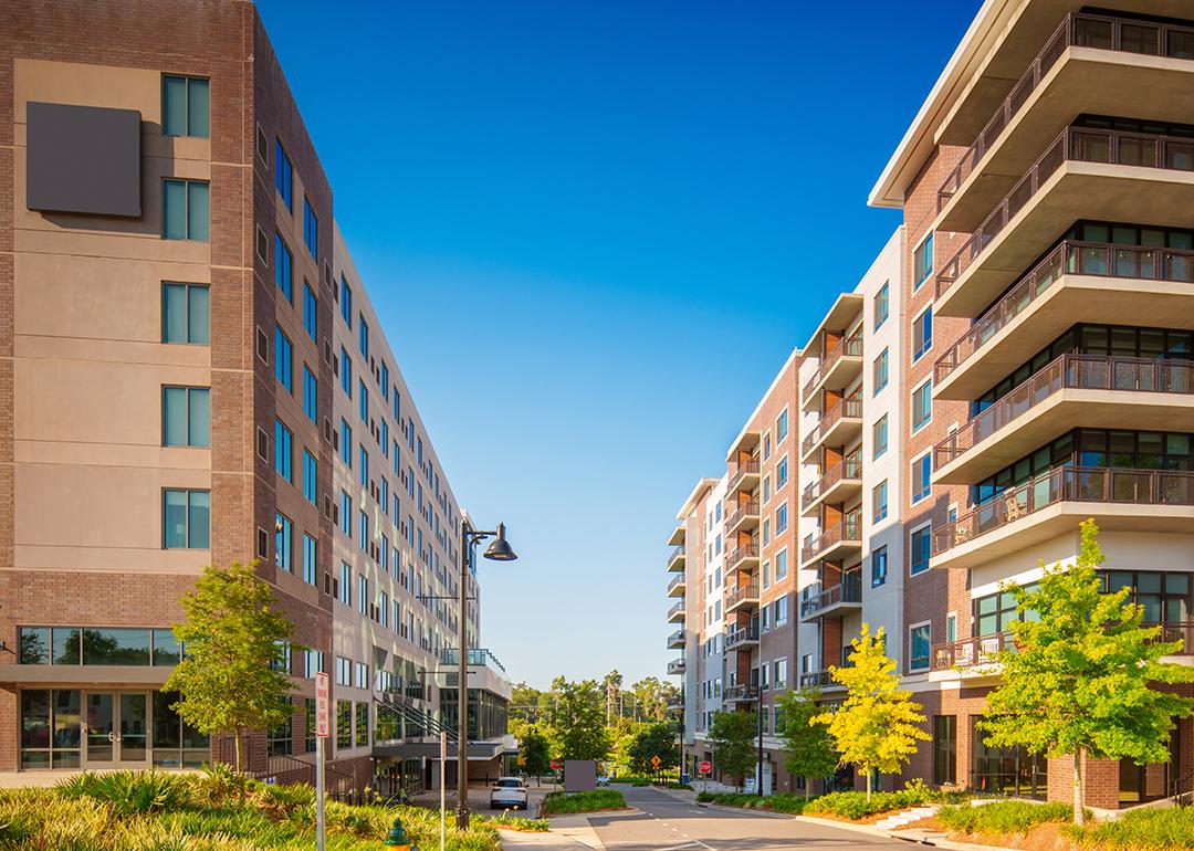 Modern apartment buildings in downtown Tallahassee, Florida.