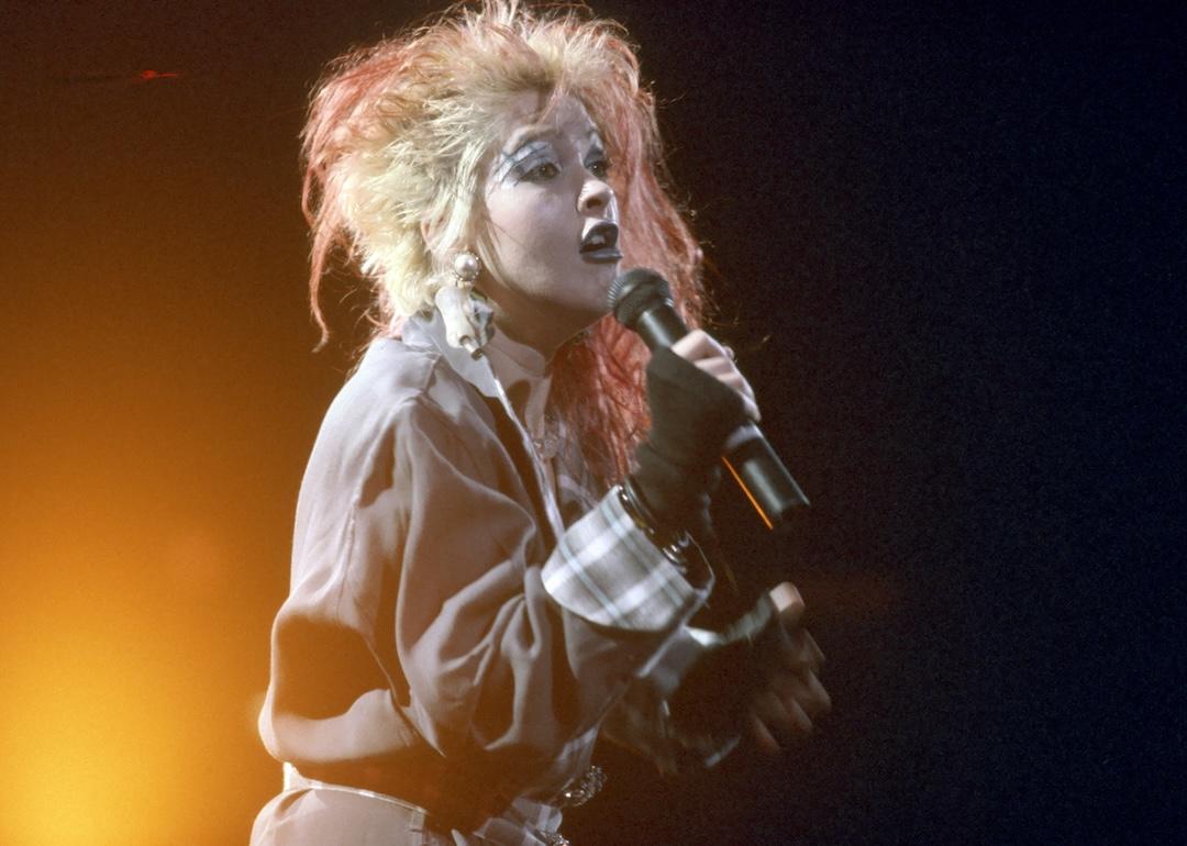 Cyndi Lauper performing on stage in 1980.