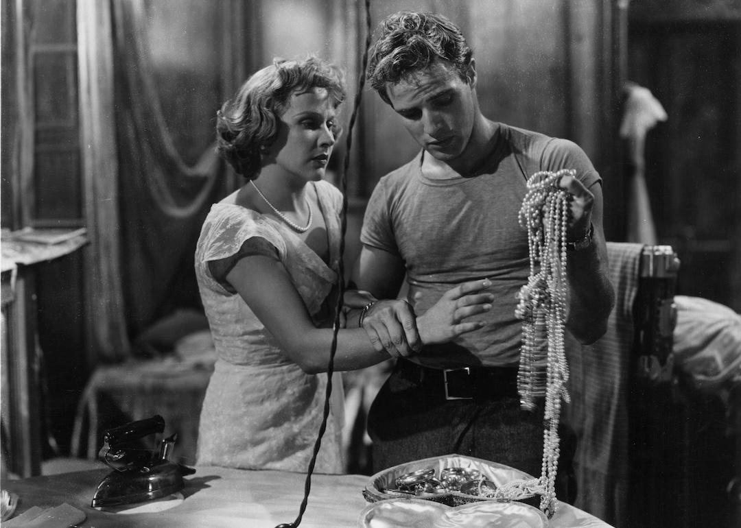 Marlon Brando and Kim Hunter in a dramatic scene from “A Streetcar Named Desire,” written by Tennessee Williams and directed by Elia Kazan.
