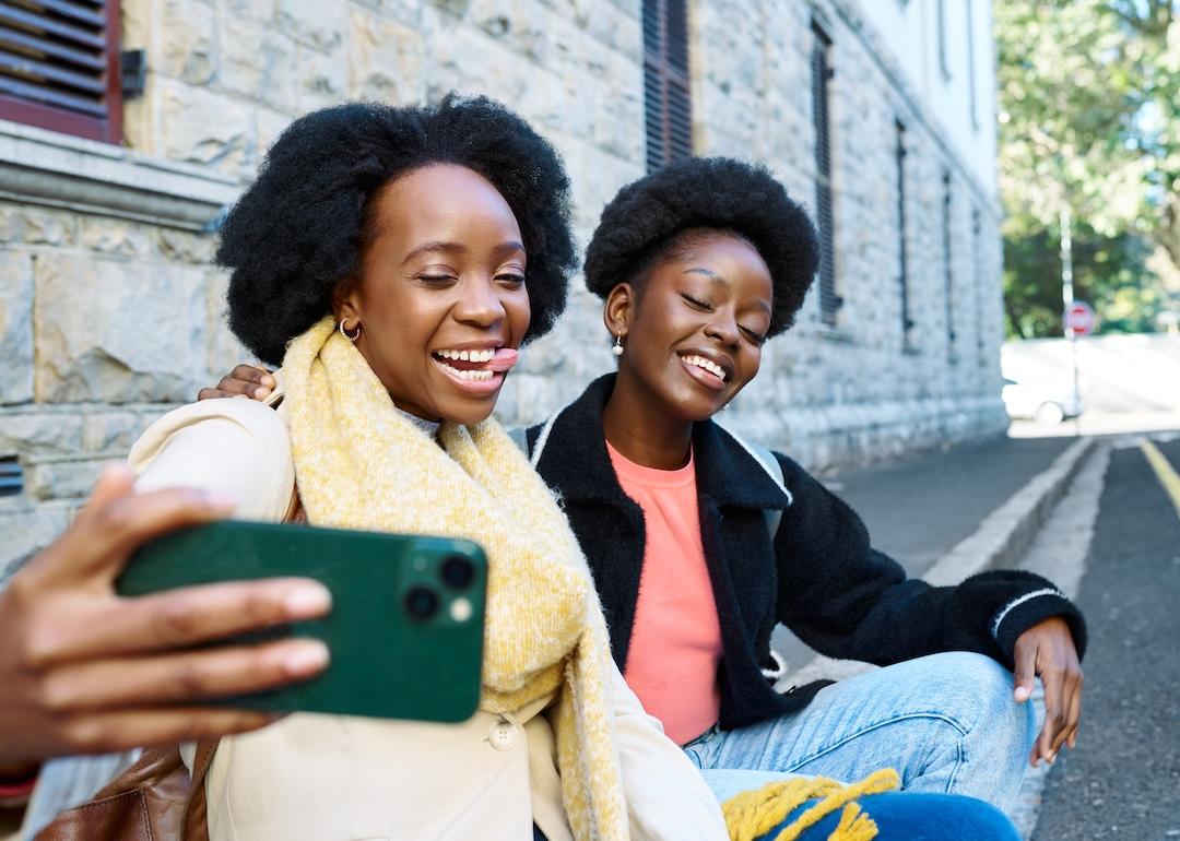 Two friends taking a selfie.