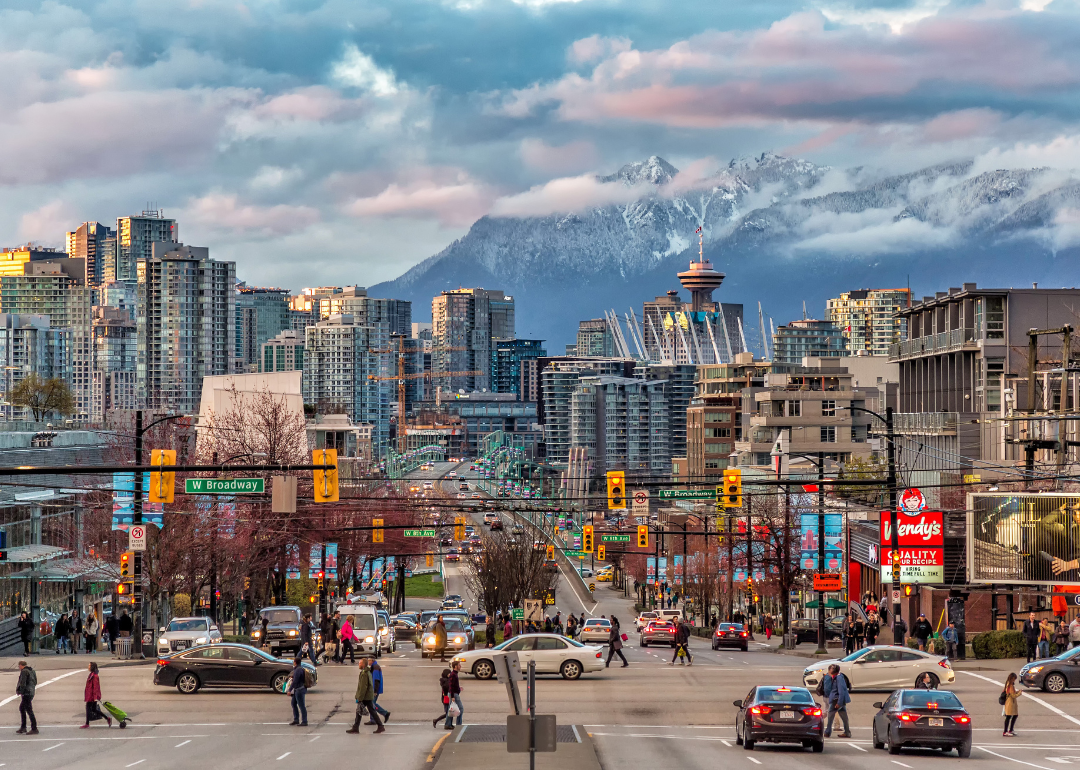 The Vancouver skyline with a mountain in the background