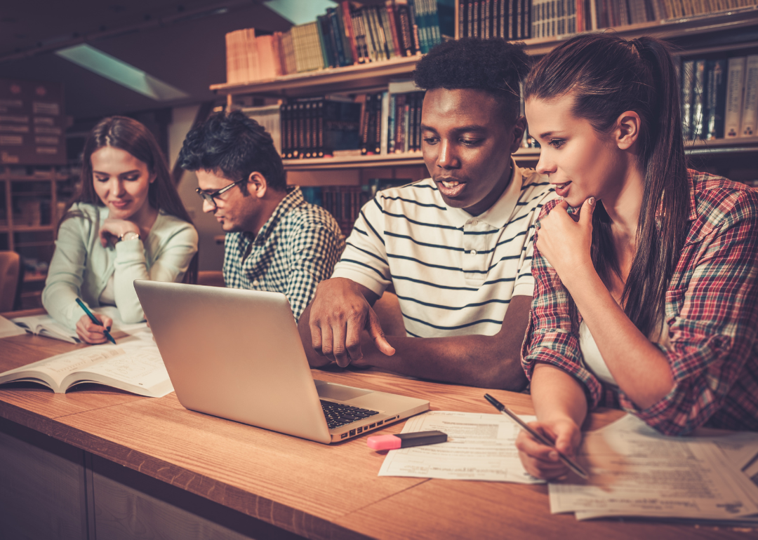 A group of students studying at the library.