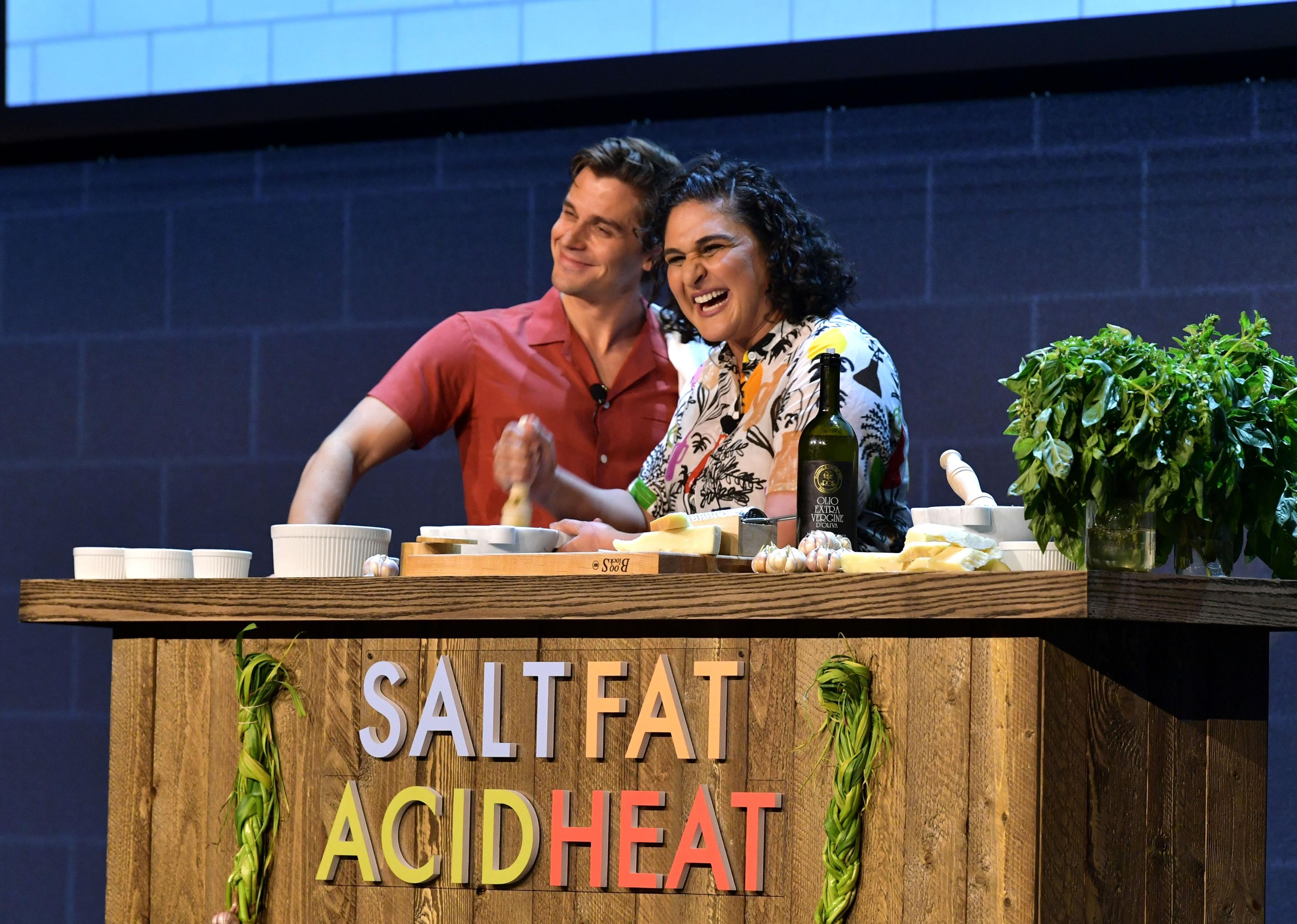 Antoni Porowski and Samin Nosrat speak onstage