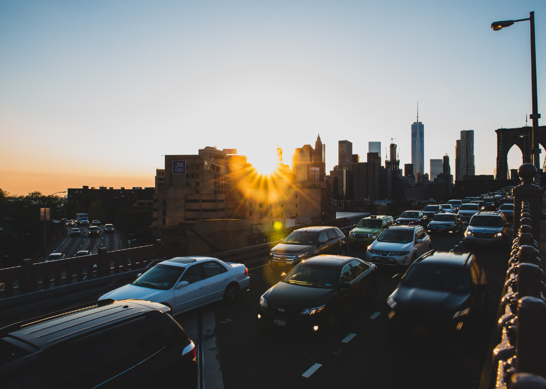 Traffic on a bridge in NYC.