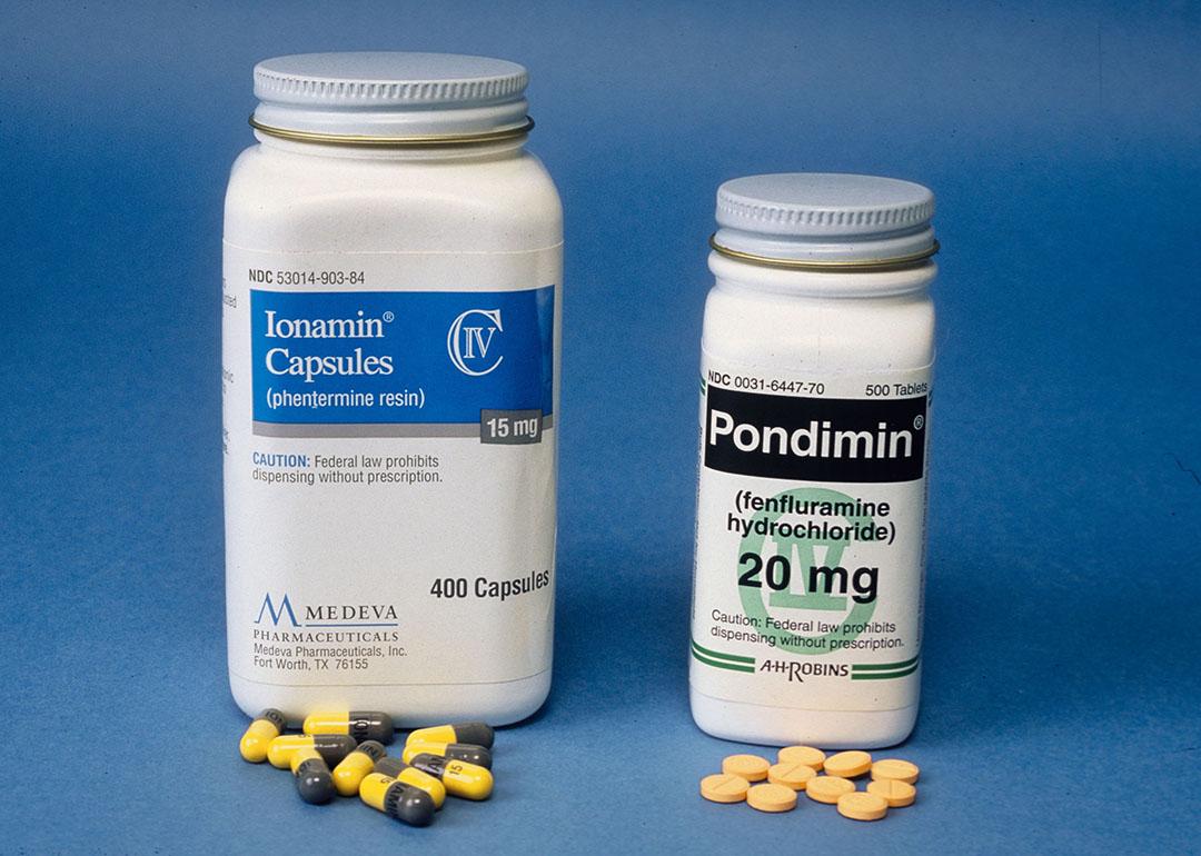 Bottles of Phentermine (L) and Fenfluramine, commonly known as Phen-Fen, a drug that has been discontinued seen here from April 1997.