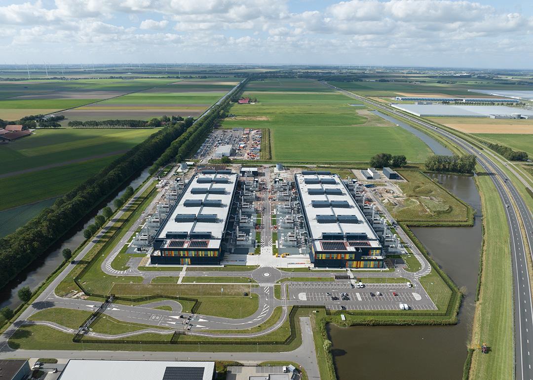 Aerial view of a data and internet center.