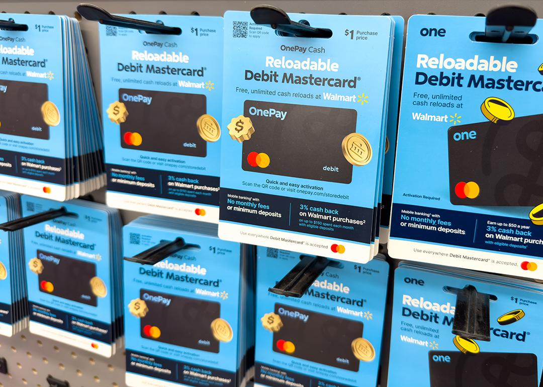 Debit Mastercard on display at a retail store.