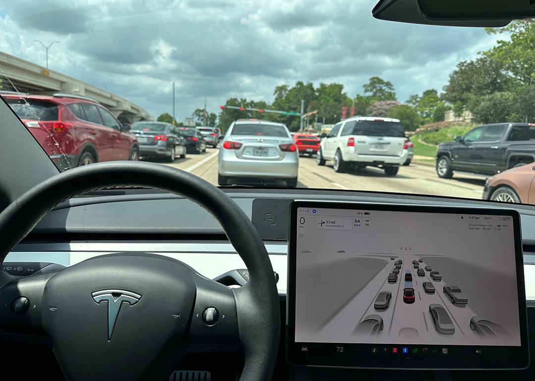 A self-driving Tesla car's view of the road ahead.