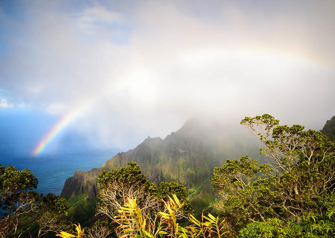 A rainbow after the rain on the island of Kauai in Hawaii.