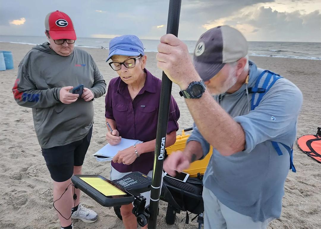 A team of researchers from the University of Georgia’s Skidaway Institute of Oceanography at the Tybee Island beach in Georgia.