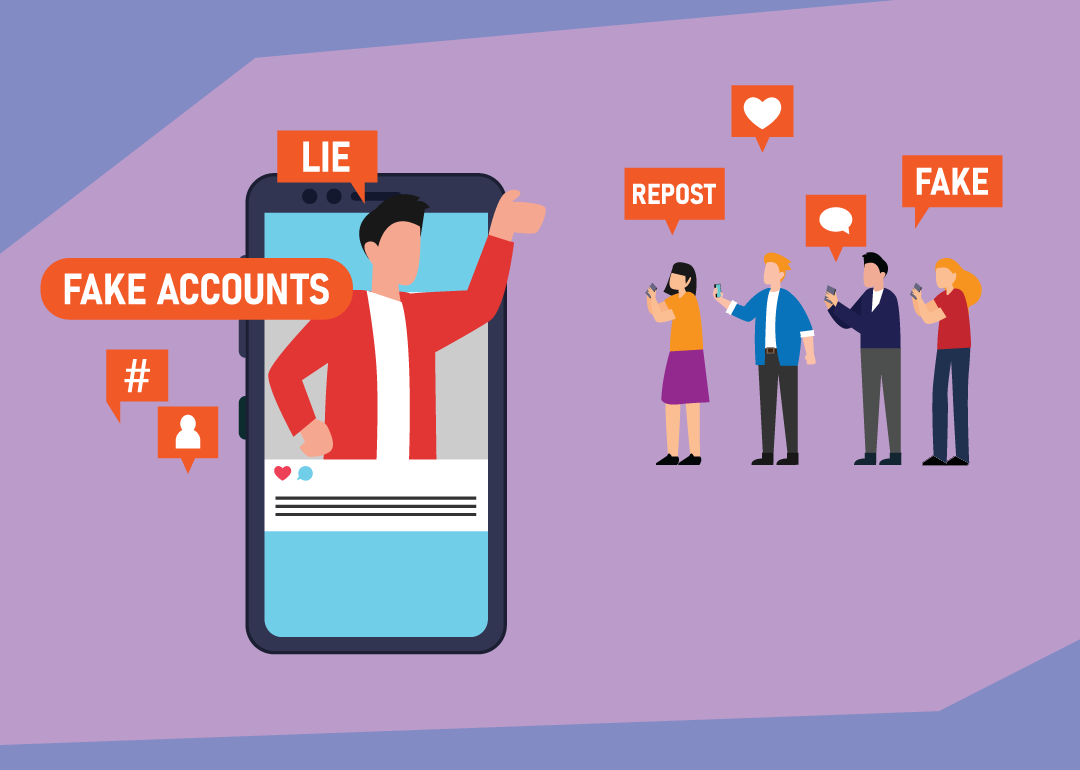Illustration depicting user interactions to fake accounts on the internet.