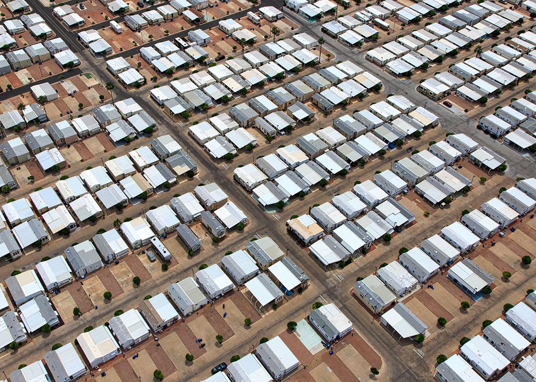 Aerial view of mobile home park in the Arizona desert.