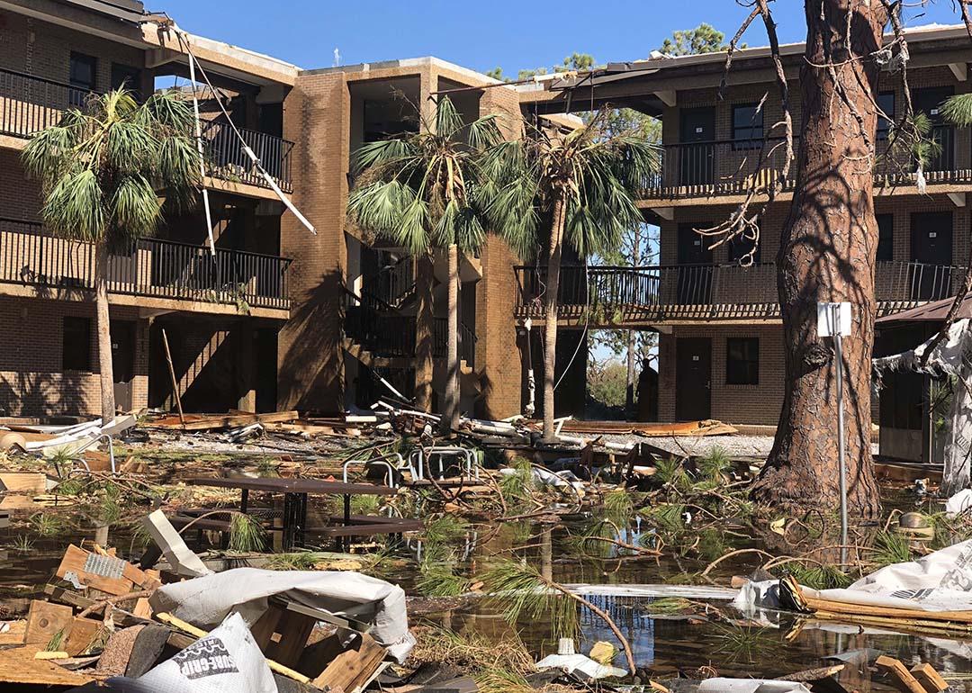 Hurricane Michael brought flooding and extensive damage to Tyndall Air Force base in Florida in 2018. 