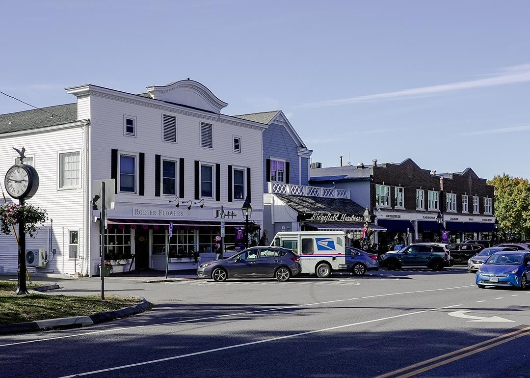 A view of a street in Ridgefield, Connecticut.