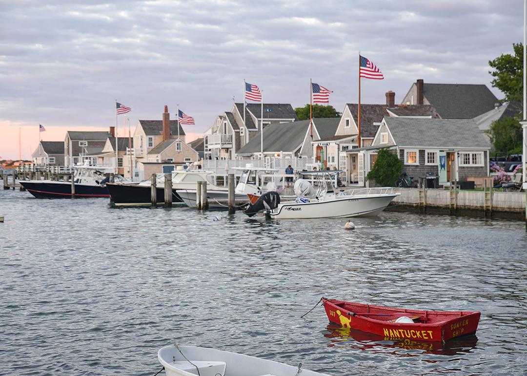 A view of homes by the Nantucket Harbor in Massachusetts.