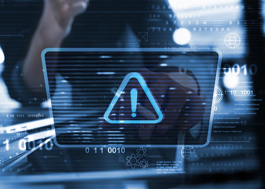 Cybersecurity software graphics displayed in front of a user.