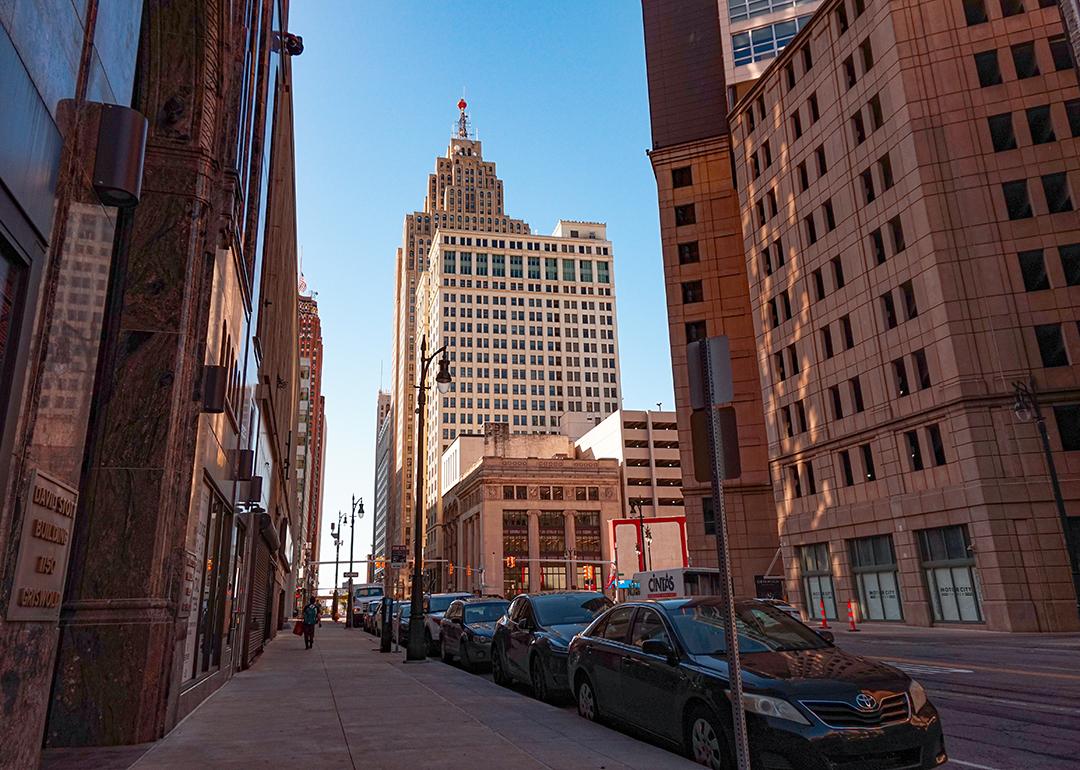 Street view of downtown Detroit, Michigan.