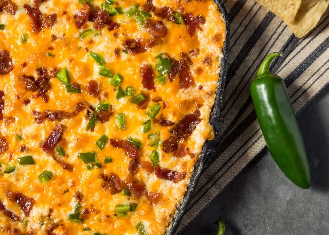 Homemade spicy jalapeño popper dip with bacon.