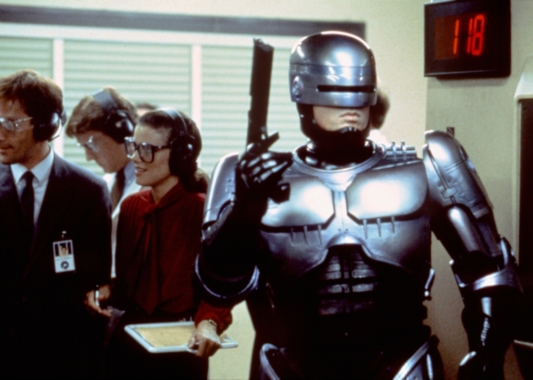 Peter Weller on the set of RoboCop.