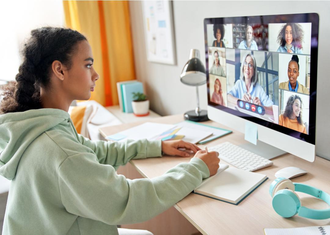 A college student taking a course online