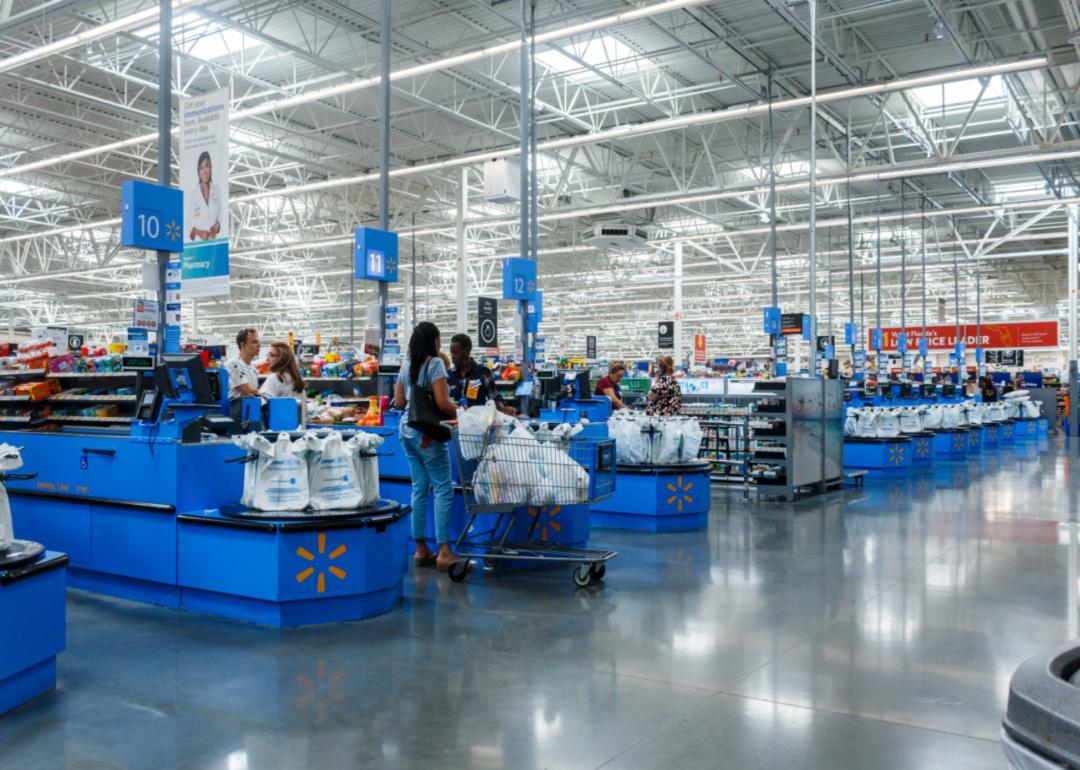 Shoppers in the Walmart checkout lines. 