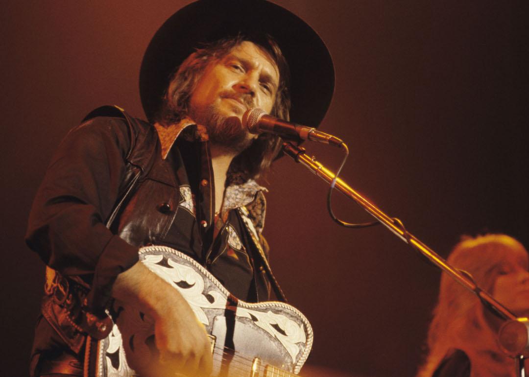 Country singer Waylon Jennings performs in 1979 in Atlanta, Georgia.