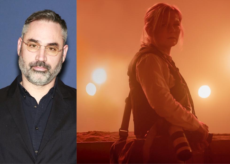Alex Garland; Kirsten Dunst in a still from ‘Civil War’.