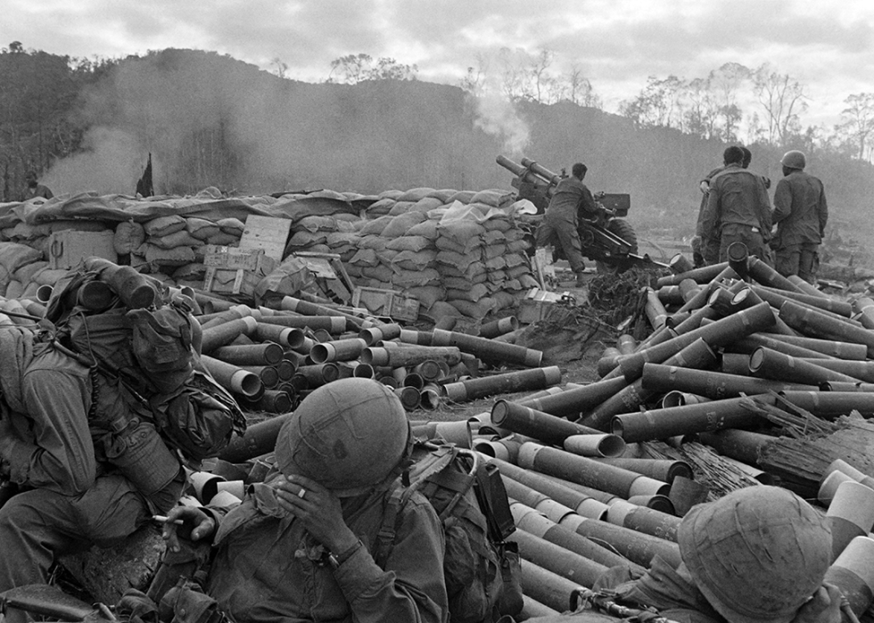 Soldiers launch rockets during the battle of Dak To.