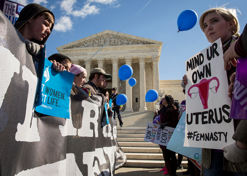 Pro-choice advocates and anti-abortion advocates rally outside of the Supreme Court.