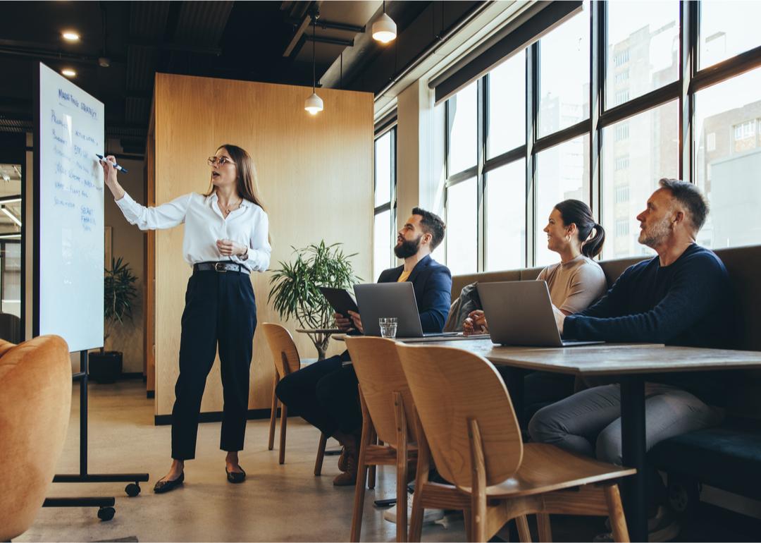 Manager gives a presentation.