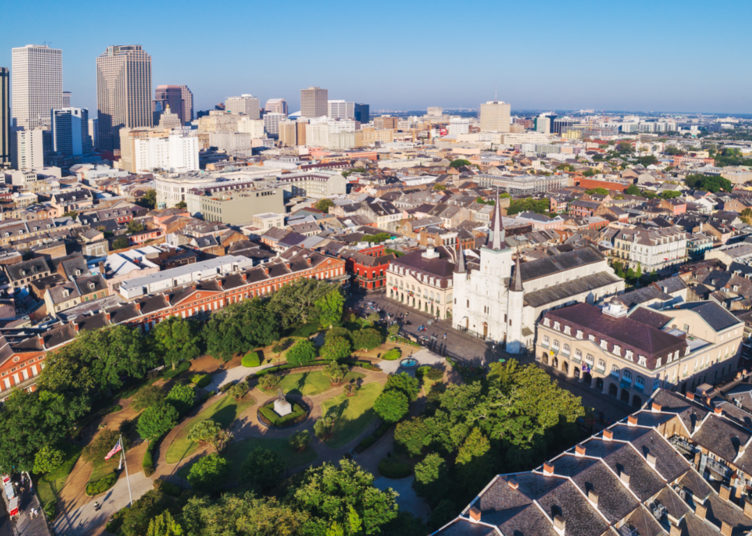 Aerial view of Jackson Square and cathedral.