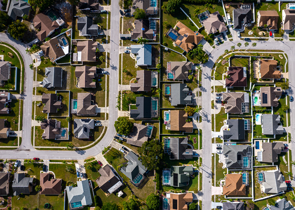 Suburban Tampa residential neighborhood with single family homes.