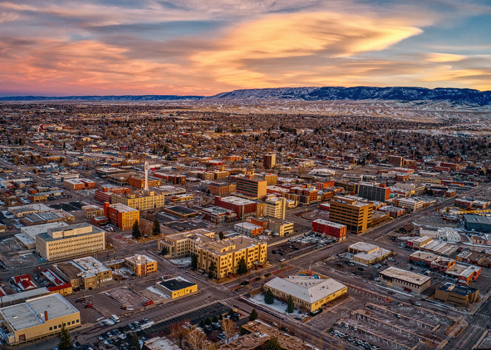Aerial view of Casper at dusk.