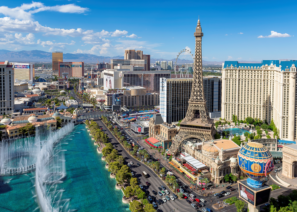 Elevated view of the Las Vegas strip in summer.