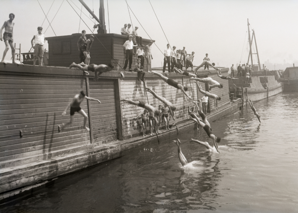 Kids Diving into the East River