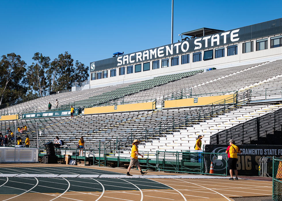 View of the bleachers at Sacramento State's Hornet Stadium.
