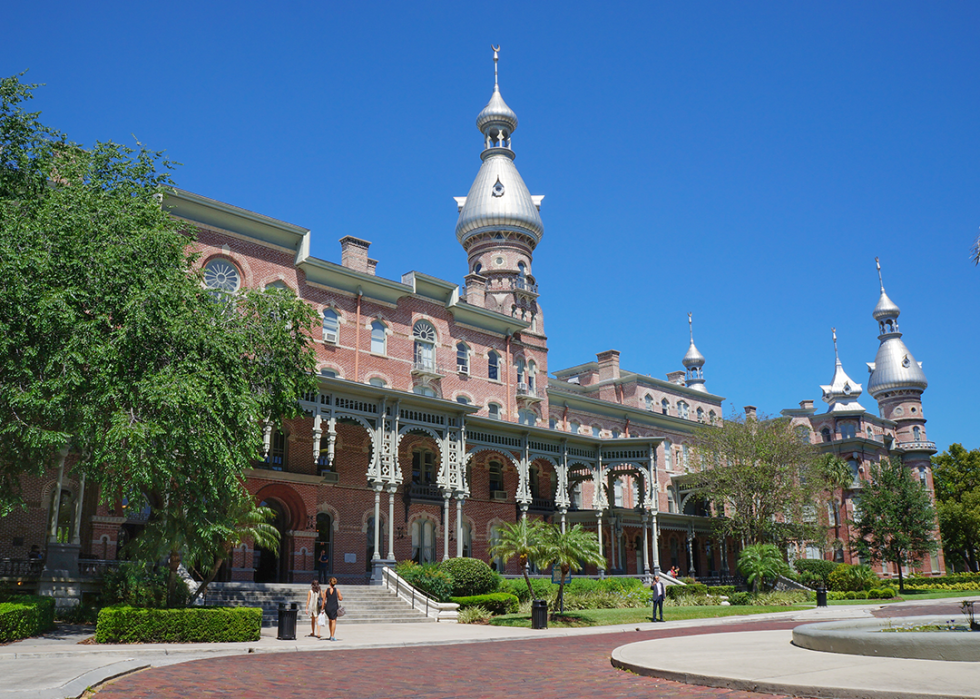 Students walking on the University of Tampa campus.