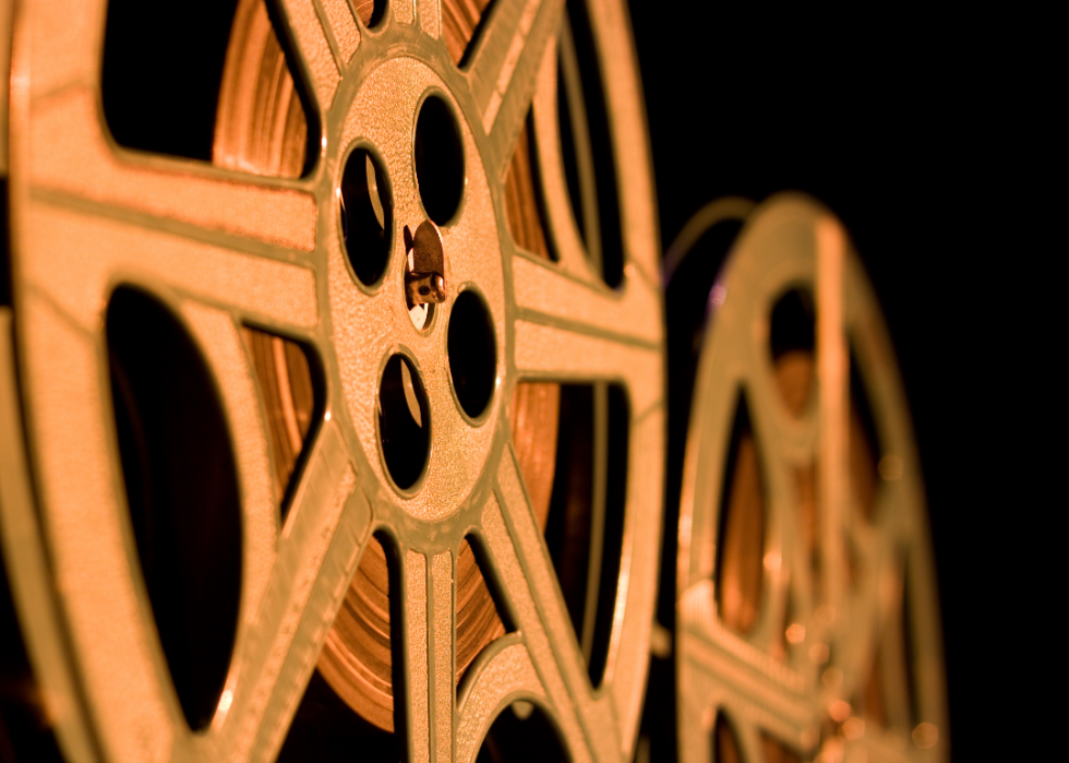 Closeup of vintage movie film reels.