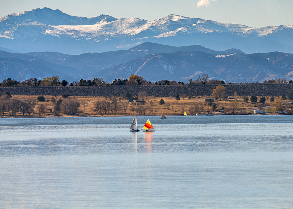 Sailboats on the lake at Cherry Creek state park.