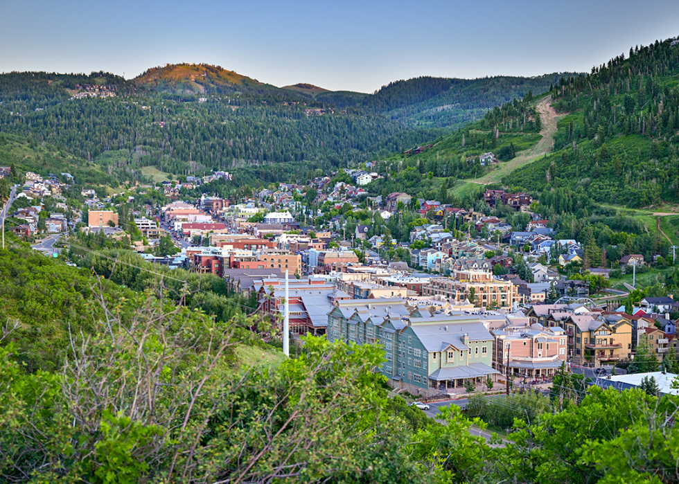 Aerial view of Park City in summertime.