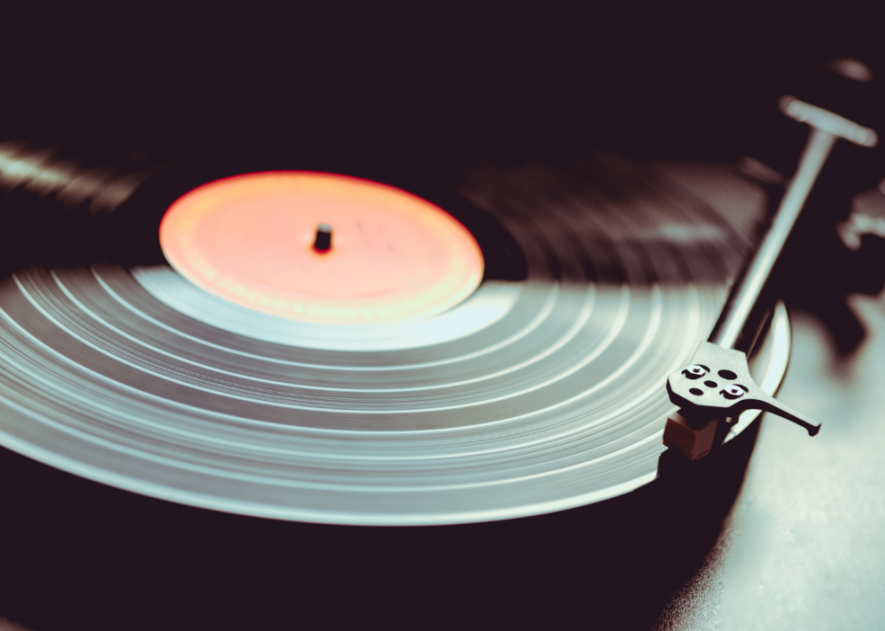 Close-up record player.