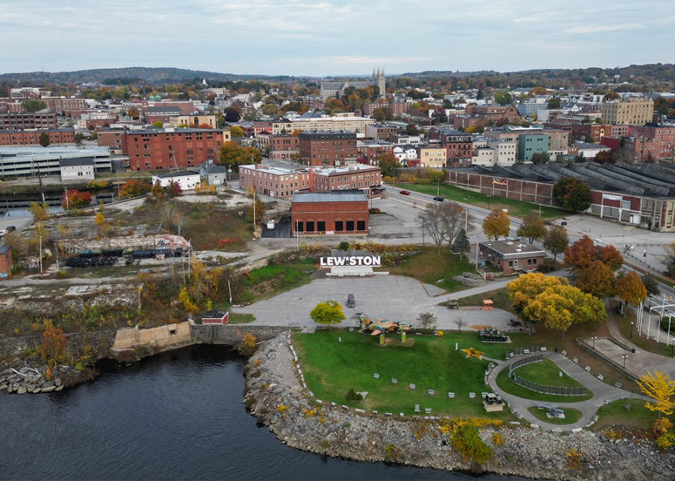 Aerial view of Lewiston cityscape.