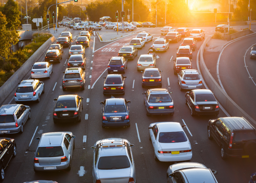 Cars stuck in traffic at an intersection