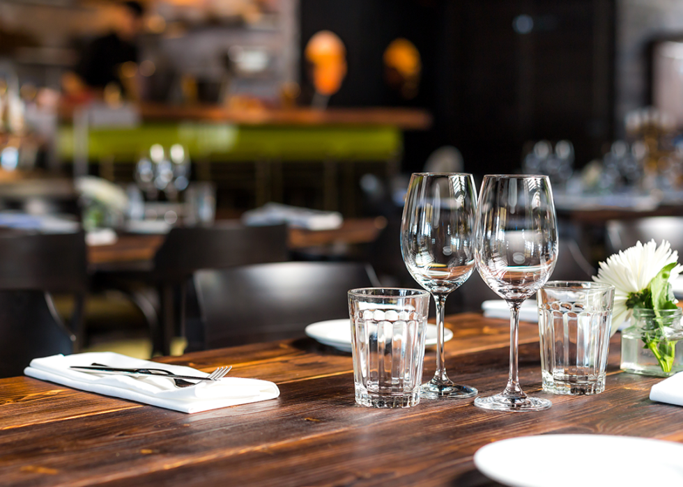 Table setting in restaurant.