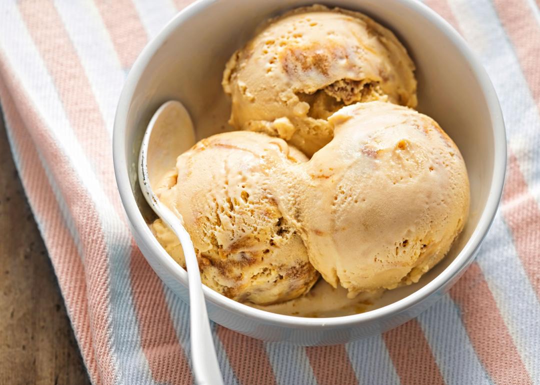 Bowl of caramel ice cream.