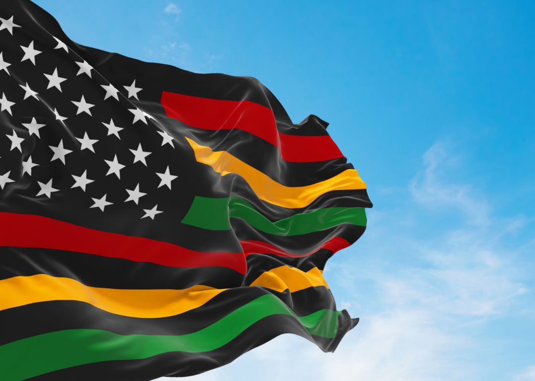 American flag with black, red, yellow-orange, and green colors as the stripes.