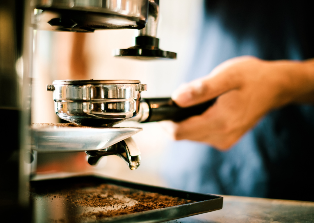 Close-up on espresso tamper.