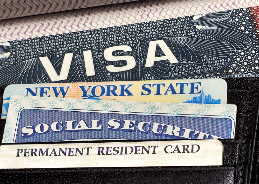 Wallet with U.S. Visa, driver license, social security card and green card.
