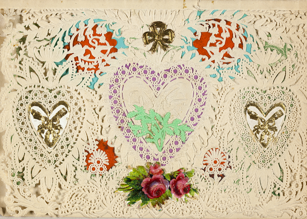 Paper lace and foil Valentine’s card.