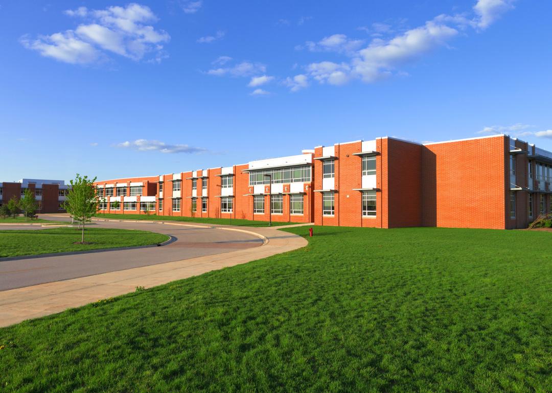 Exterior public school building on clear day.